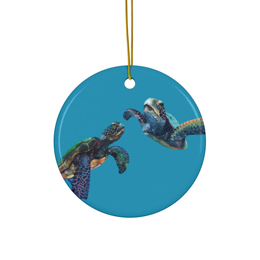 Colorful Turtle Ceramic Ornament - Ocean-Themed Holiday Decor